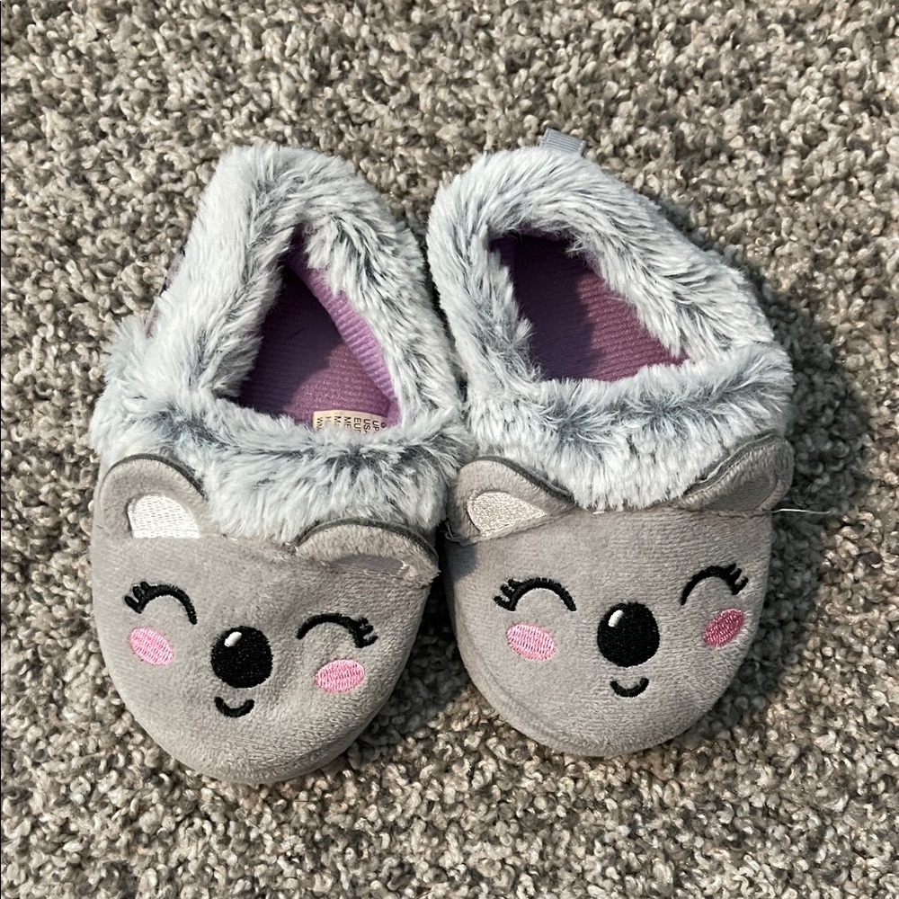 Gray Koala Slippers with Pink Accents